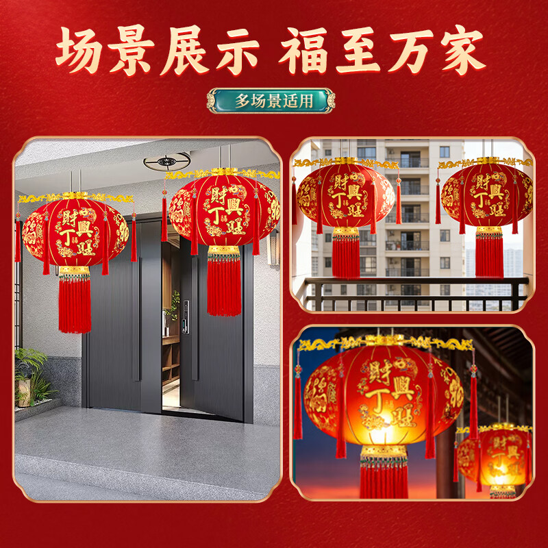 TaTanice灯笼大门挂的2026春节新年LED灯自建房阳台走马灯过年元旦装饰 【龙灯款】财丁兴旺灯笼+LED灯+平安珠流苏-80#