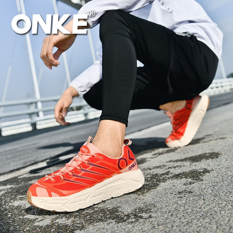 ONKE德国欧克男女款户外运动休闲鞋男鞋复古轻盈缓震情侣跑步鞋女鞋子 朱砂红 37