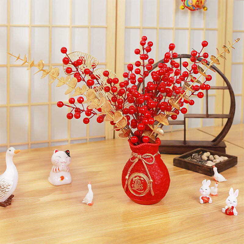 欢喜庆2026马年发财果福桶过年客厅红果抱抱桶摆件装饰布置用品年宵花 【福气盈门】成品福桶摆件