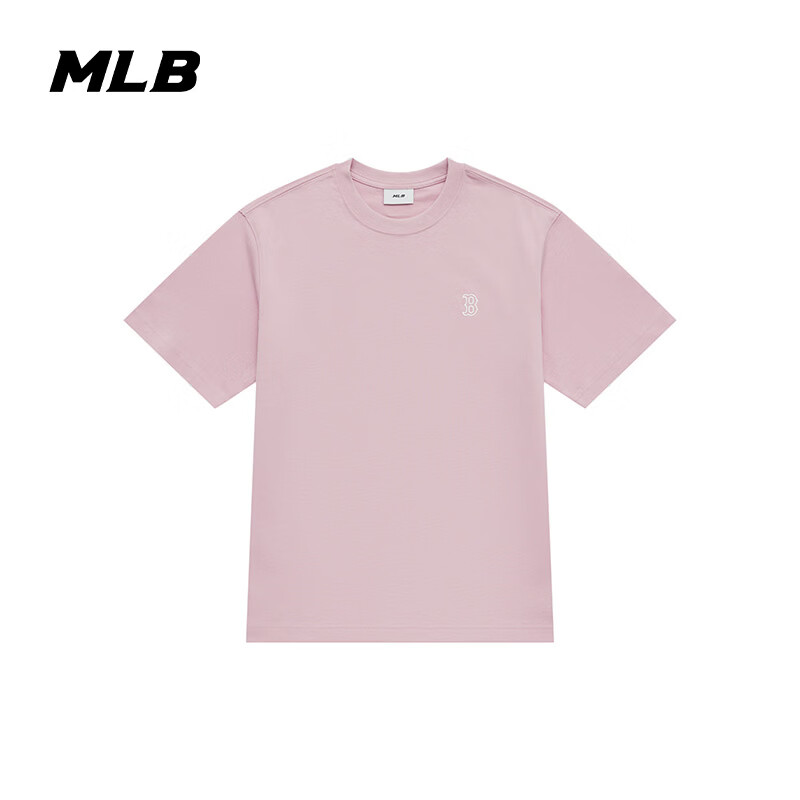 MLB春季新款波士顿红袜队 休闲印花时尚宽松圆领短袖T恤 男女同款 3ATSB025343PKM【花灰粉色】 XL
