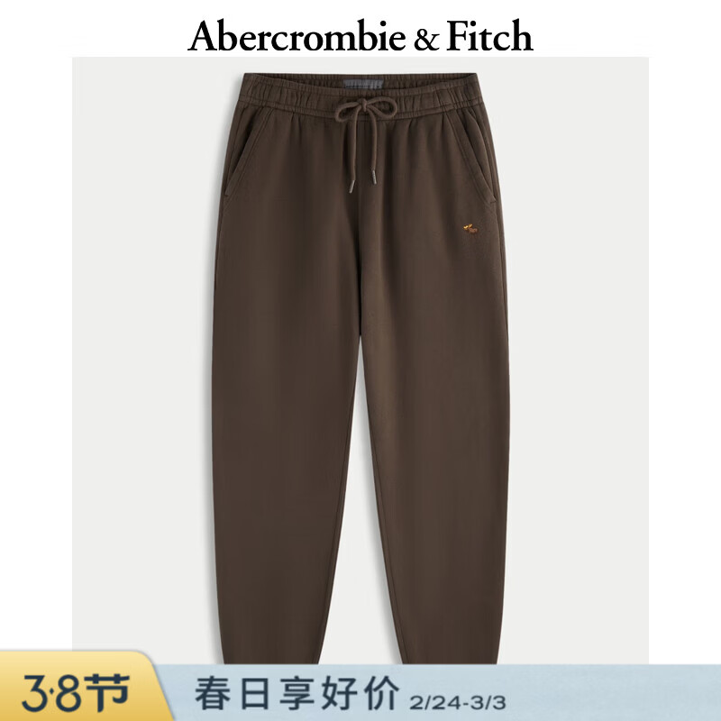 Abercrombie &amp; Fitch经典小麋鹿图案经典美式抓绒束脚卫裤长裤25秋冬男装134-5043 棕色 L (180/86A)