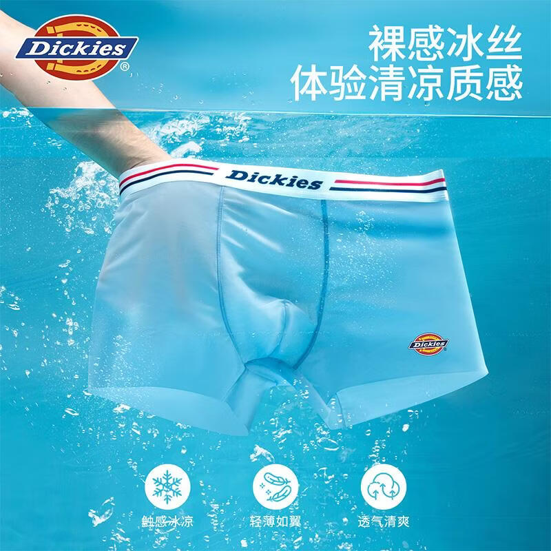 Dickies【10A抗菌】冰丝内裤男士透气夏季运动平角超薄款裸感大码四角裤 浅绿色3条装 3条 4XL 京东折扣/优惠券