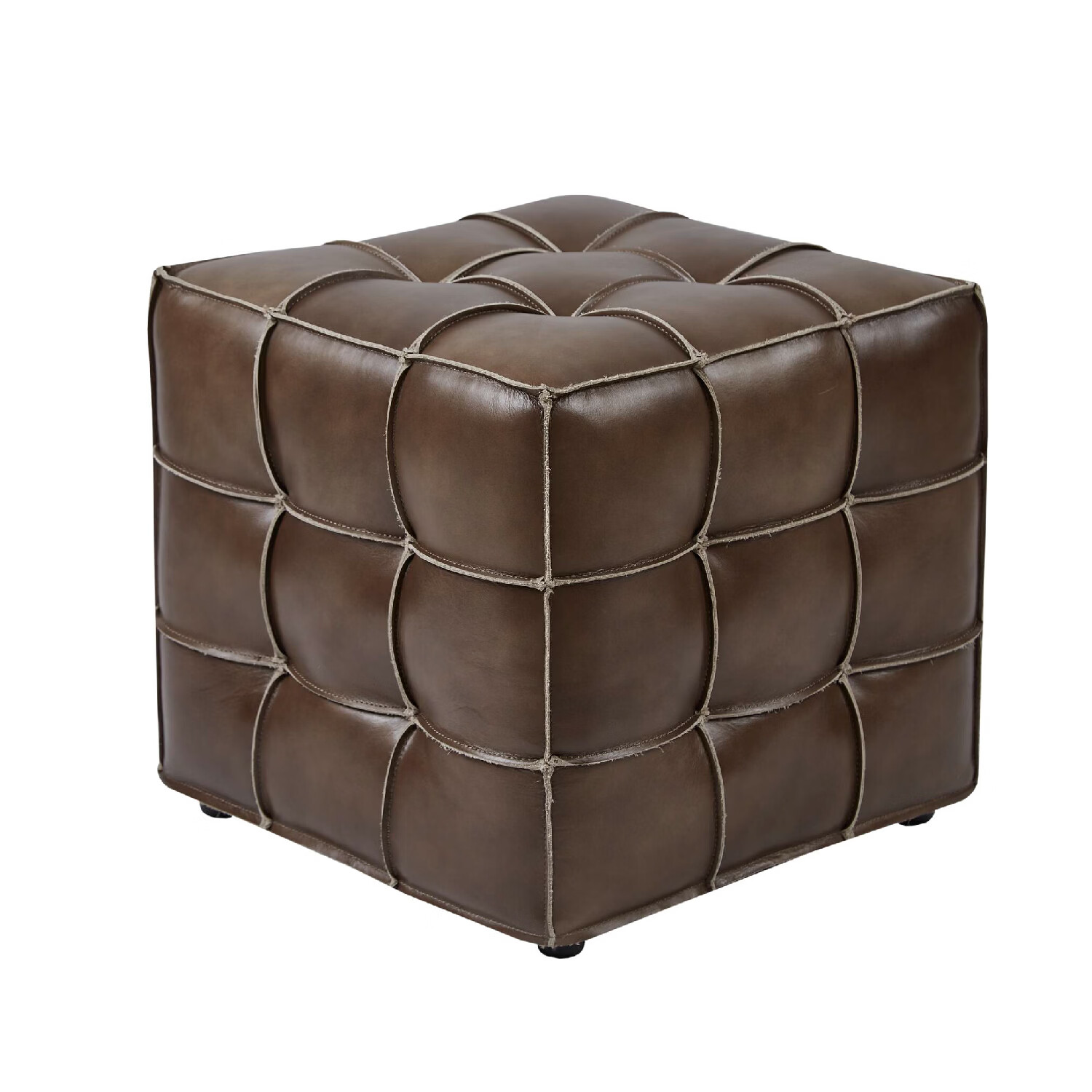 Harbor House美式进口头层牛皮沙发凳玄关换鞋凳魔方小皮凳 Philo Philo小皮凳-头层牛皮-金属灰 长410X宽410X高382mm