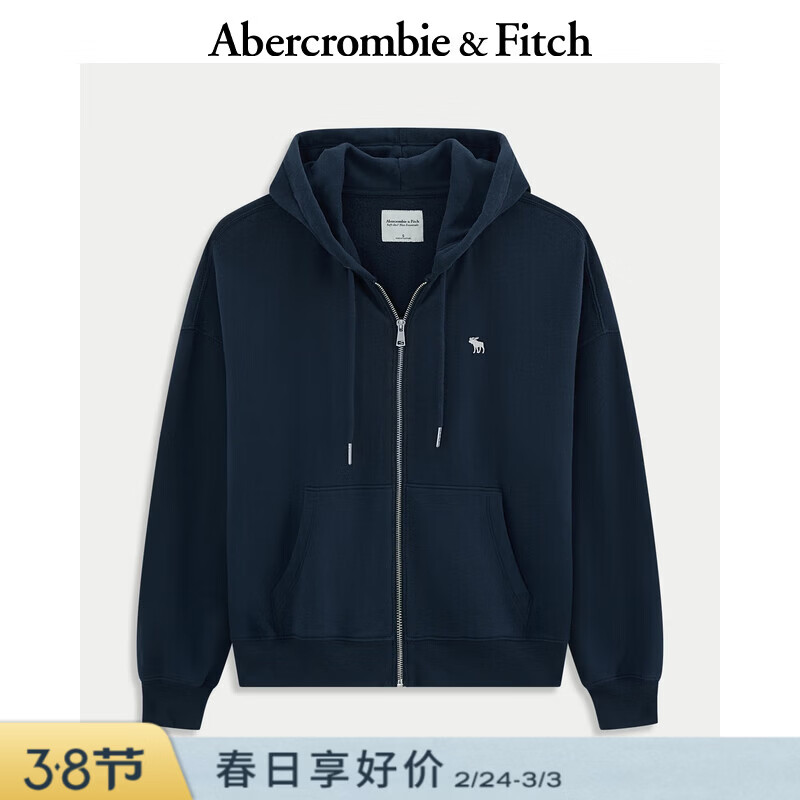 Abercrombie &amp; Fitch【美式复古】经典小麋鹿图案美式抓绒卫衣25秋冬女装152-5417 宝蓝色 S (165/88A)