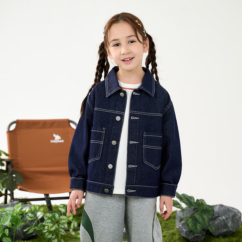棉花堂【软牛仔】棉花堂童装男童女童牛仔外套防褪色耐磨儿童夹克上衣 深蓝 90