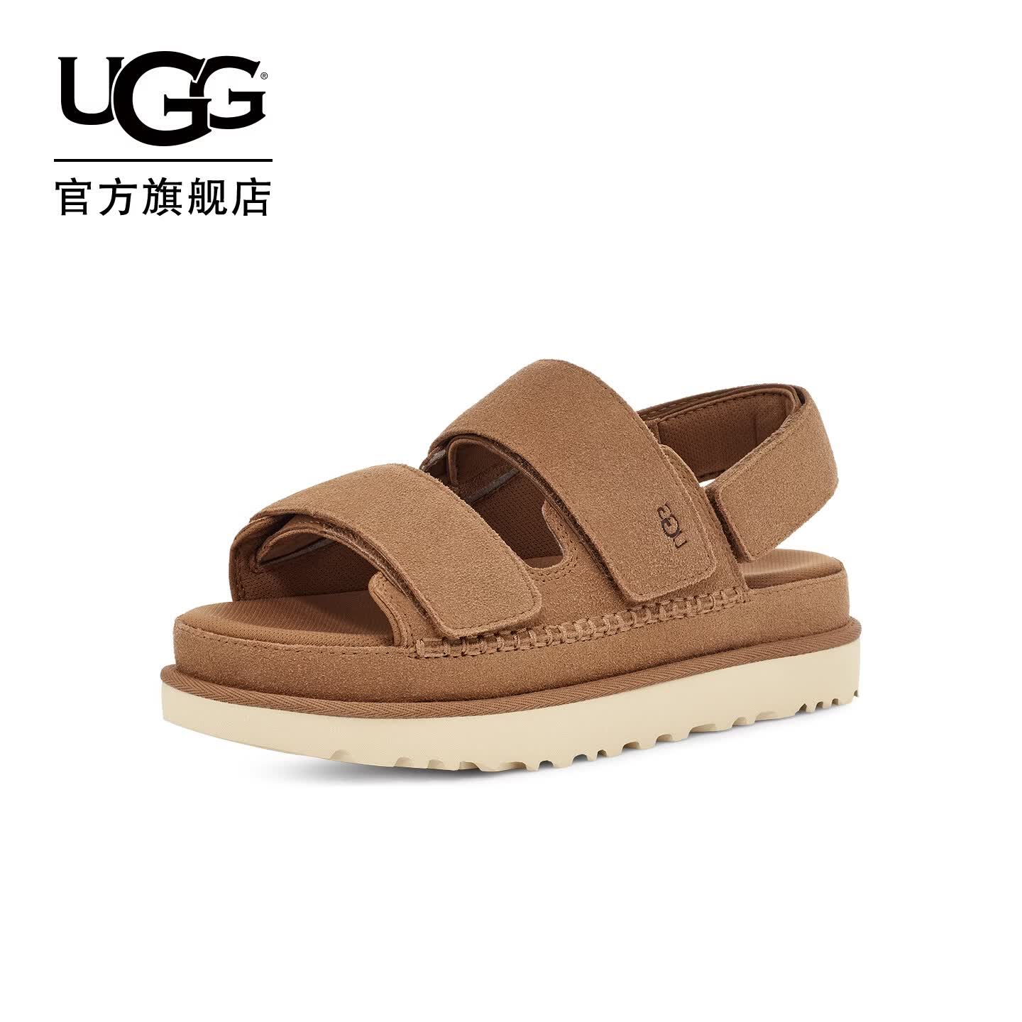 UGG夏季女士时尚舒适炫金厚底增高露趾魔术贴休闲金星凉鞋1141493 CHE | 栗色 39 39码及以下建议拍大一码