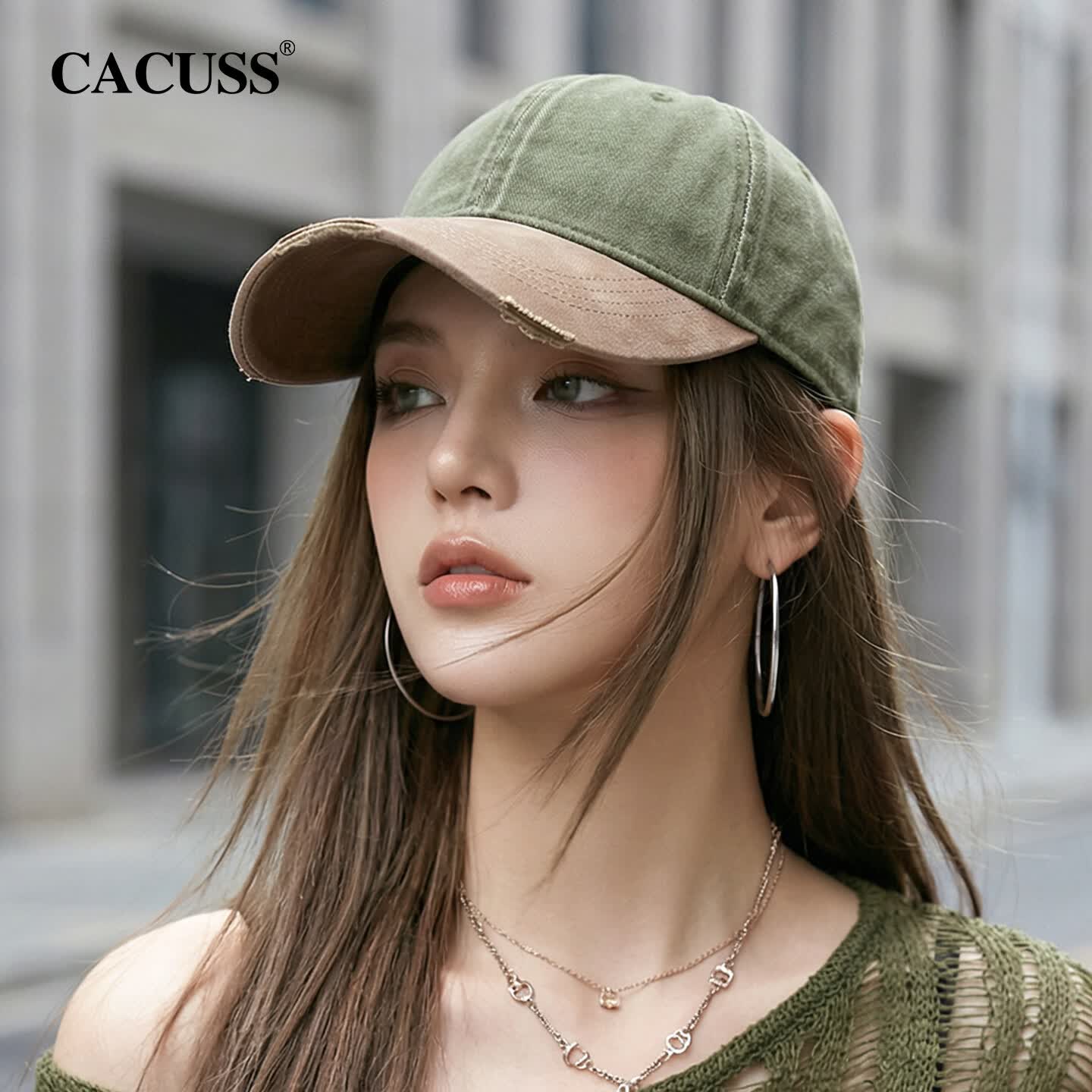 CACUSS鸭舌帽子女士春季新款撞色软顶棒球帽显脸小时尚户外休闲帽大头围 棕色 均码 57-59CM