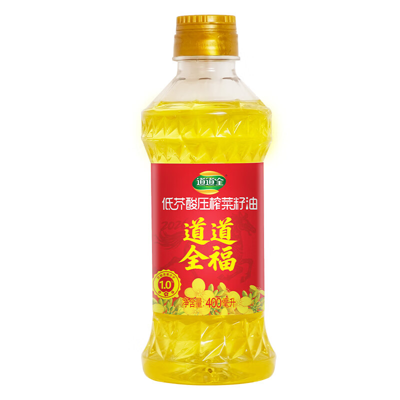 道道全菜籽油 食用油 低芥酸压榨菜籽油 芥酸含量<1% 400ml*1瓶