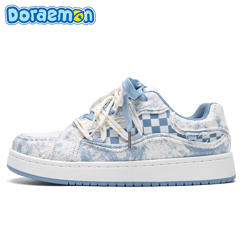 哆啦A梦板鞋男鞋2026春季新款低帮厚底潮鞋增高防滑耐磨运动休闲鞋子男 烟雨蓝 40