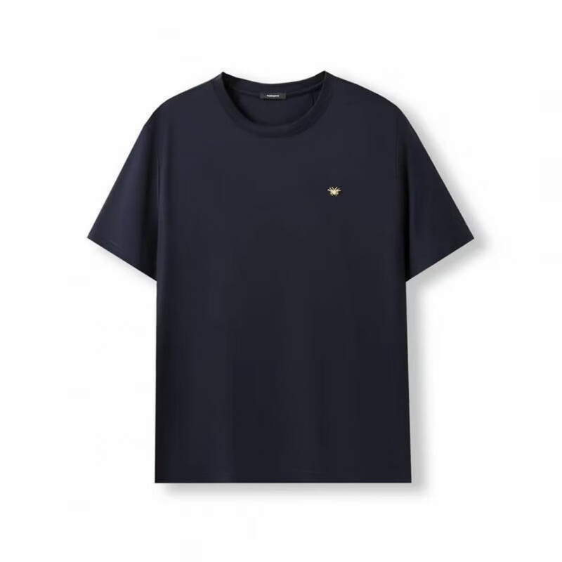 2026新款短袖小蜜蜂印花纯棉轻奢圆领T恤男女时尚休闲百搭夏季 藏青色 XL (推荐120-140斤)