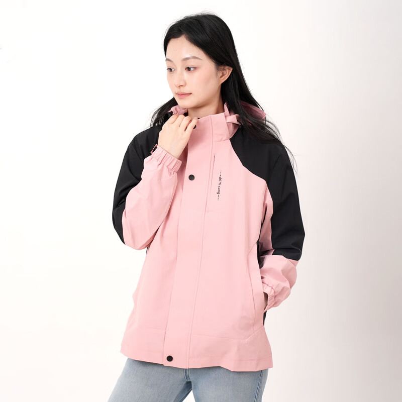 十衣仓2026新春情侣款冲锋衣男女防水防风户外登山服日常通勤宽松外套 粉黑拼色 4XL (185) 男款