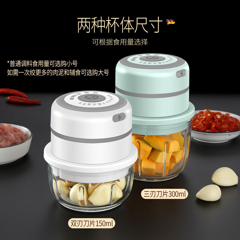 GERTHRON德国绞肉机捣蒜器电动蒜泥神器小型全自动多功能手动打蒜蓉捣碎迷你搅碎机拉大蒜蓉机打肉馅辅食机 【白色】小型多功能机 高硼硅玻璃容器 0.3L