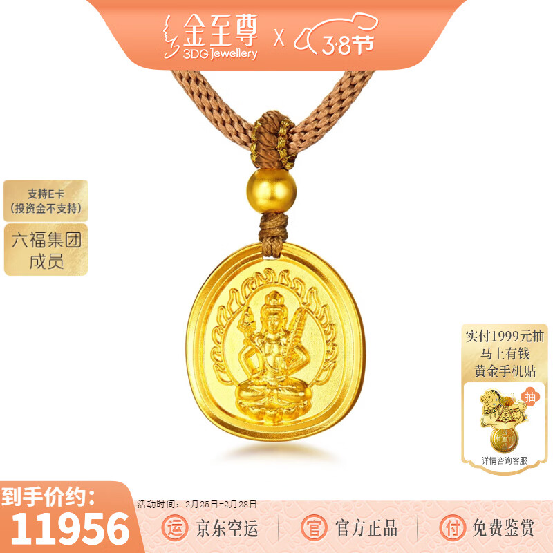 金至尊（3DG Jewellery）十二生肖佛黃金吊墜足金999觀音像編繩項鏈男女款女神節(jié)禮物計價 金重8.53克-NG04007525