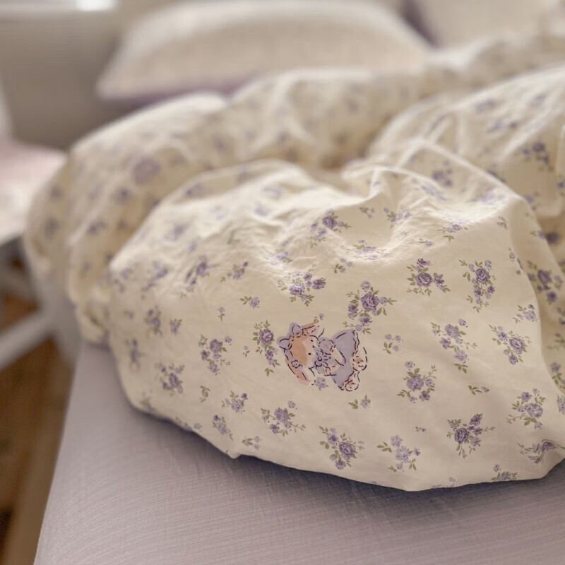 一默四件套2026款A类古法水洗仿棉云感纱被套床单床笠枕套家用四件套 花集小兔 2.0m 床单款 （被套200*230cm） 四件套