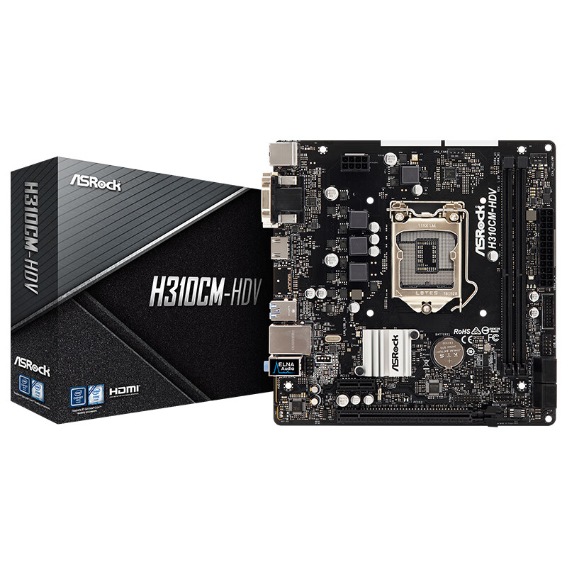 华擎（ASRock）H310CM-HDV 主板 支持8/9代 CPU 处理器 （ Intel H310/LGA 1151）