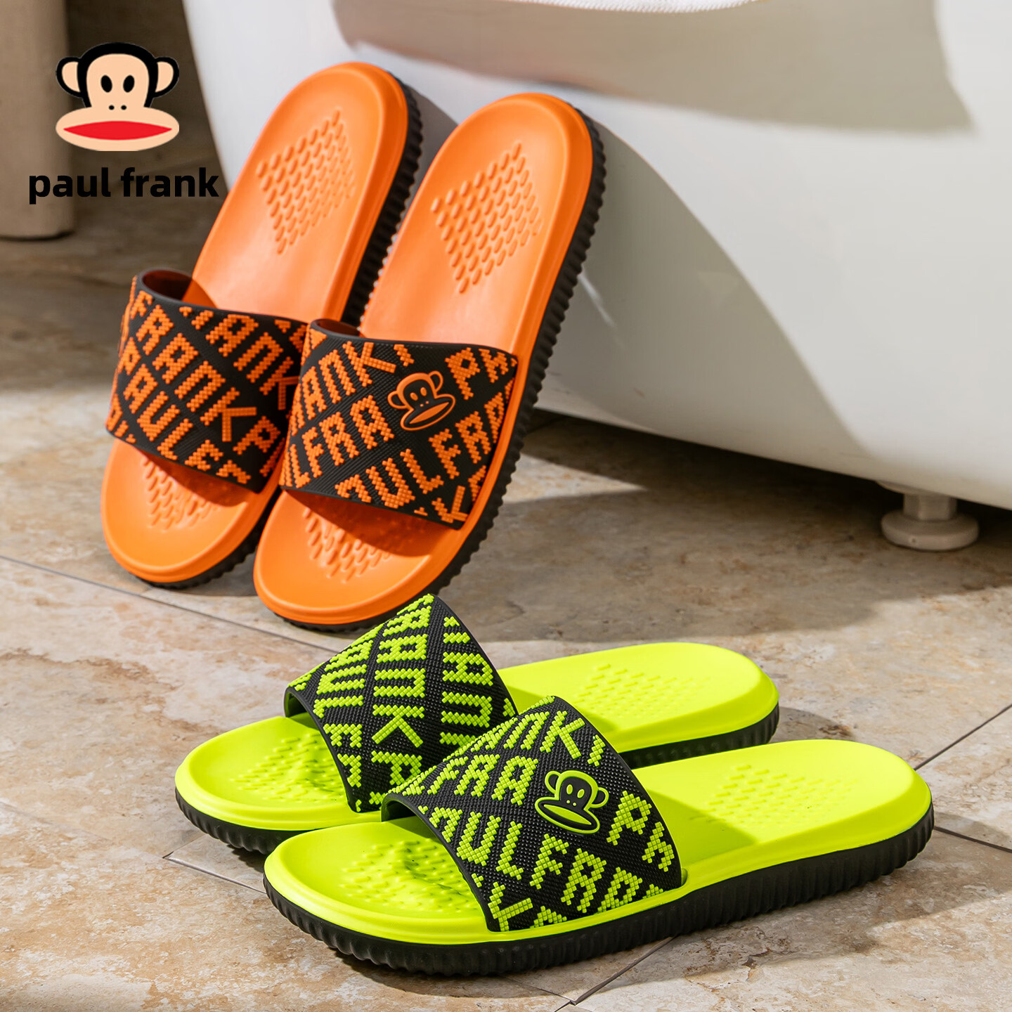 大嘴猴（paul frank）凉拖鞋男外穿沙滩运动轻便休闲居家浴室速干情侣拖鞋男女夏 日光橙 42-43 【脚宽脚长选大一码】