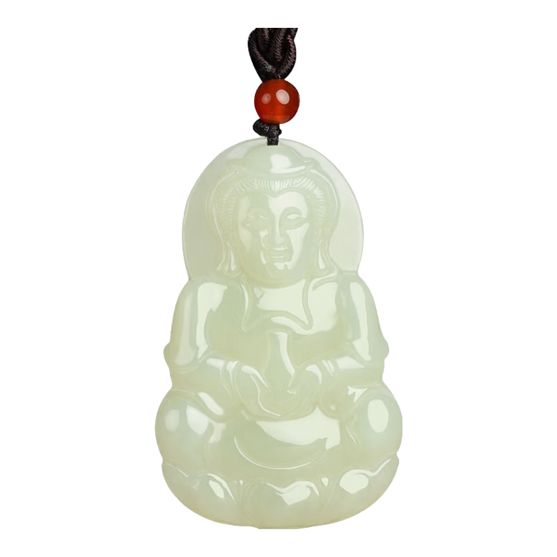 凤禧珠宝和田玉观音吊坠天然玉石项链玉佩玉坠男士款新年礼物