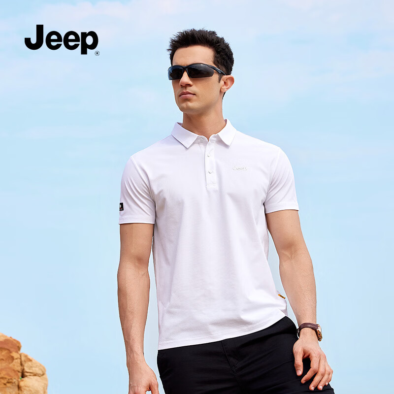 JEEP吉普时尚男装2026年春夏季新款休闲凉感polo衫翻领薄款短袖t恤男 幻影黑 /男女同款 L （175/92A）