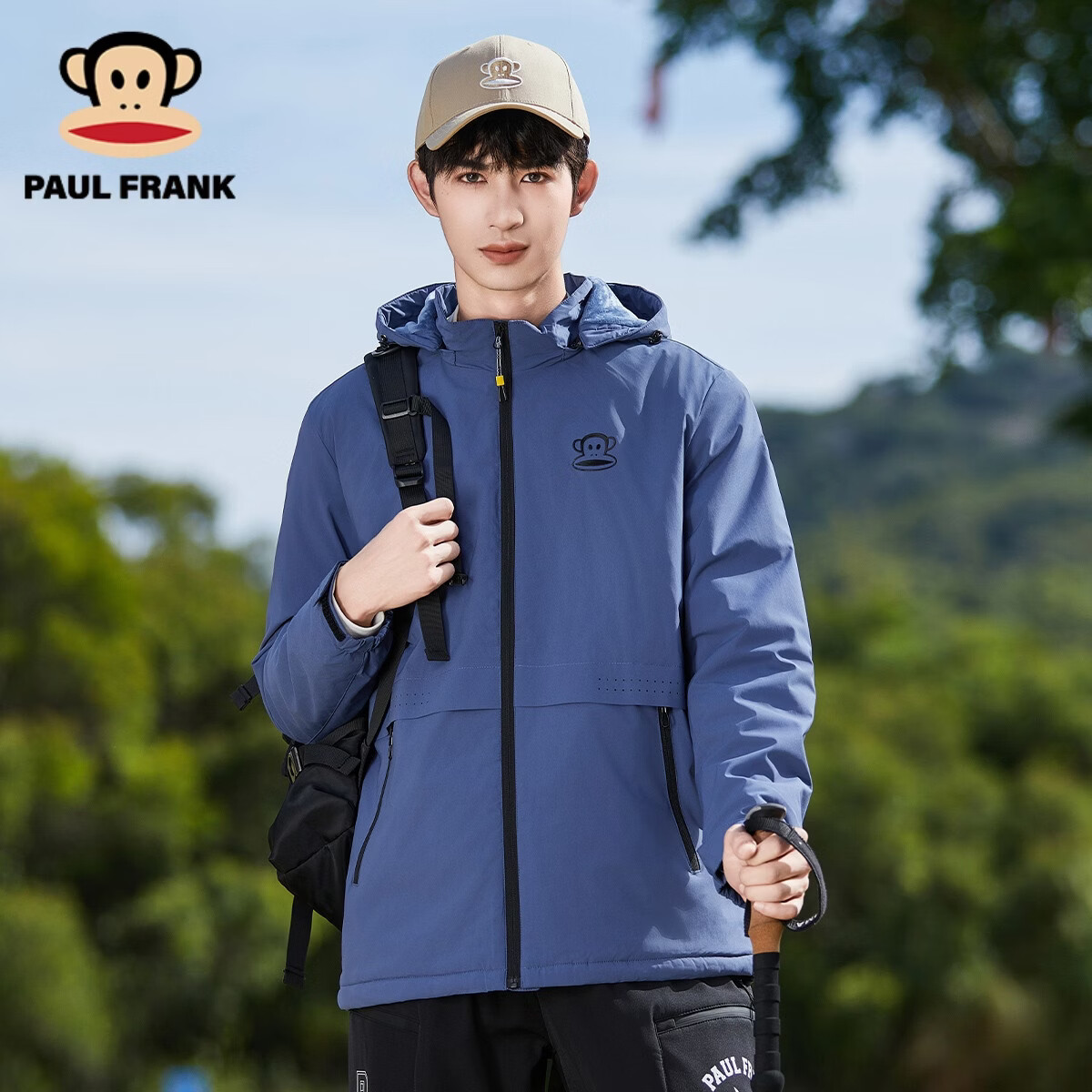 大嘴猴（paul frank）大嘴猴冬季加绒保暖舒适户外休闲运动外套男 雾蓝    L   