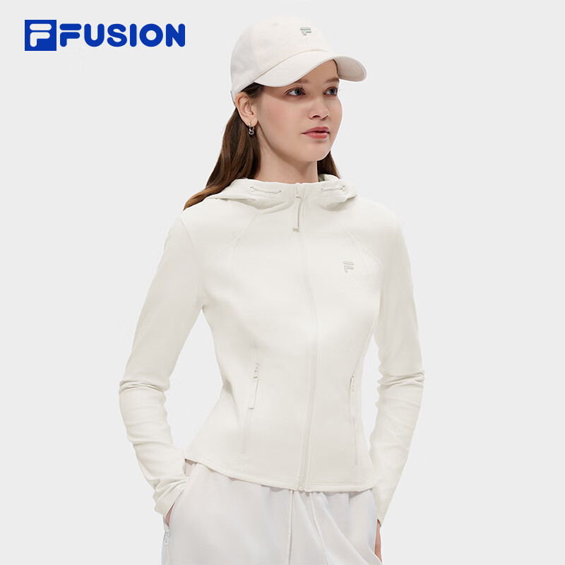 FILA FUSION斐乐潮牌针织连帽外套女2026夏新款简约显瘦修身上衣 云白色-WT S 160/80A/S