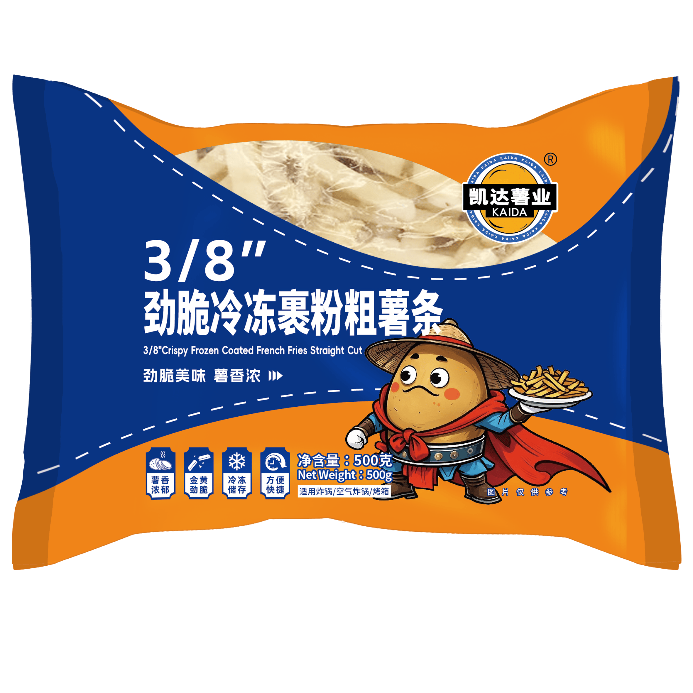 凯达薯业3/8'冷冻裹粉粗薯条半成品500g/袋 空气炸锅食材油炸食品