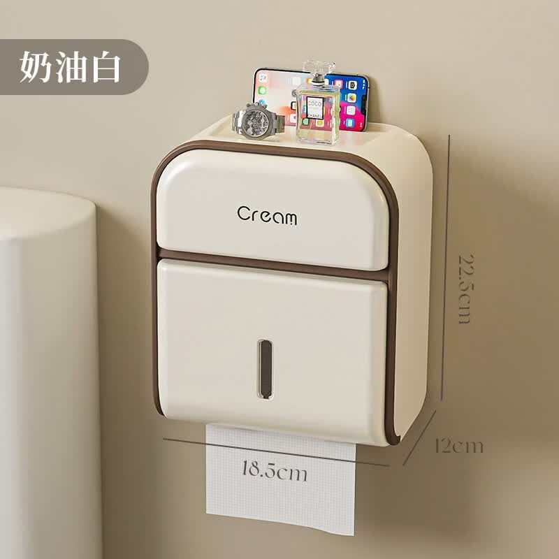 【优选直发】奶油风厕所卫生间纸巾盒壁挂式高级感防水免打孔高档 奶油白(升级卷纸款 京东折扣/优惠券