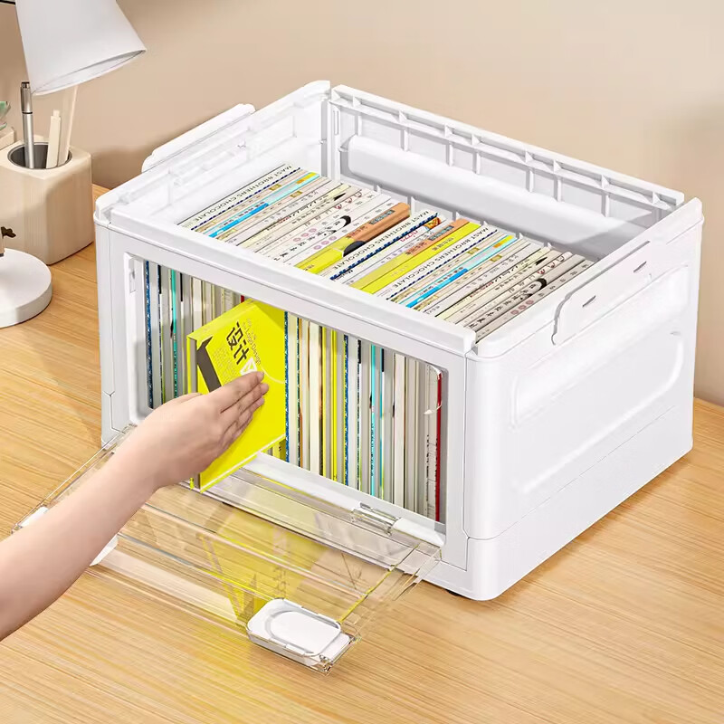 吱凡日本书本收纳箱超大容量学生毕业旧书收籍整理可叠放滑轮折叠神器 小号透明-强承重可叠放【36*27*21cm】可折叠/带滑轮 1个装【0异味/升级双开门】