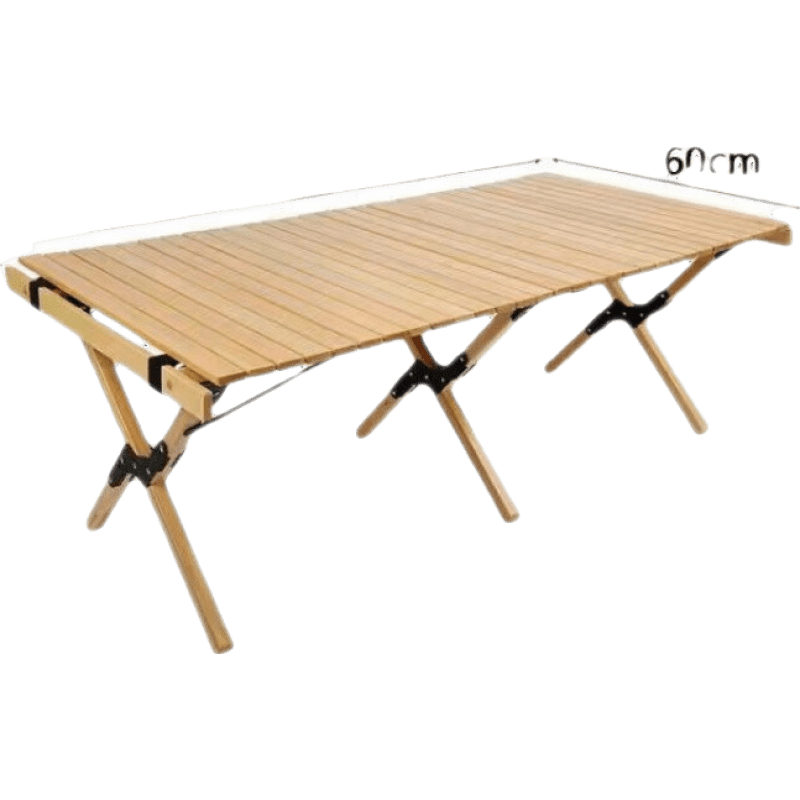 苏购  户外蛋卷桌折叠桌子榉木便携式露营野餐野外自驾游实木餐桌轻便 原木色120长【松木】
