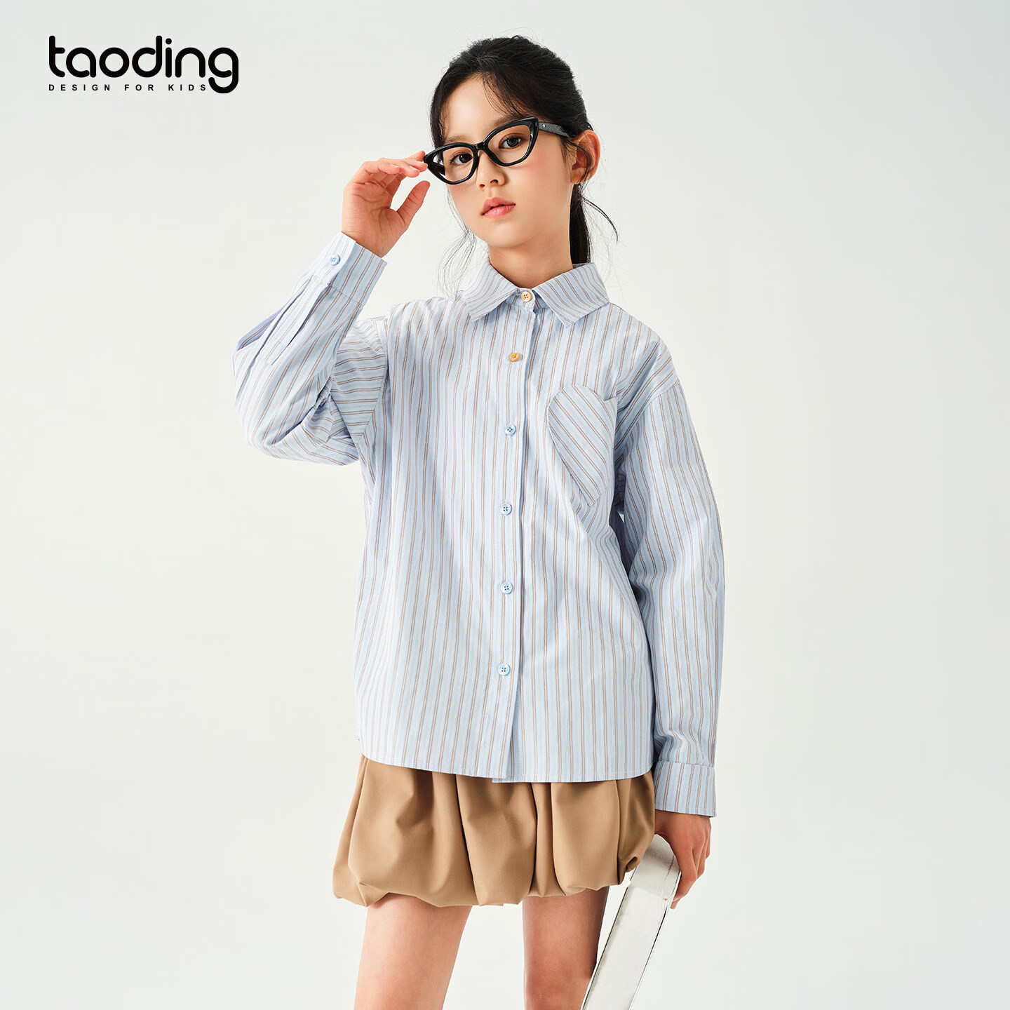 淘町女童爱心条纹衬衫春秋新款大童设计感洋气衬衣原创学院风上衣 蓝底橘条 爱心条纹衬衫 120 45-50斤