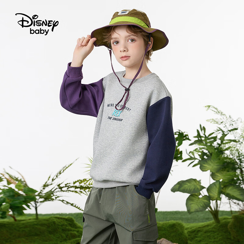 迪士尼(Disney)春夏男女童时尚卫衣2026春新款圆领装儿童洋气上衣童装衣服dsn 浅麻灰 130 高125-135cm重50-60斤