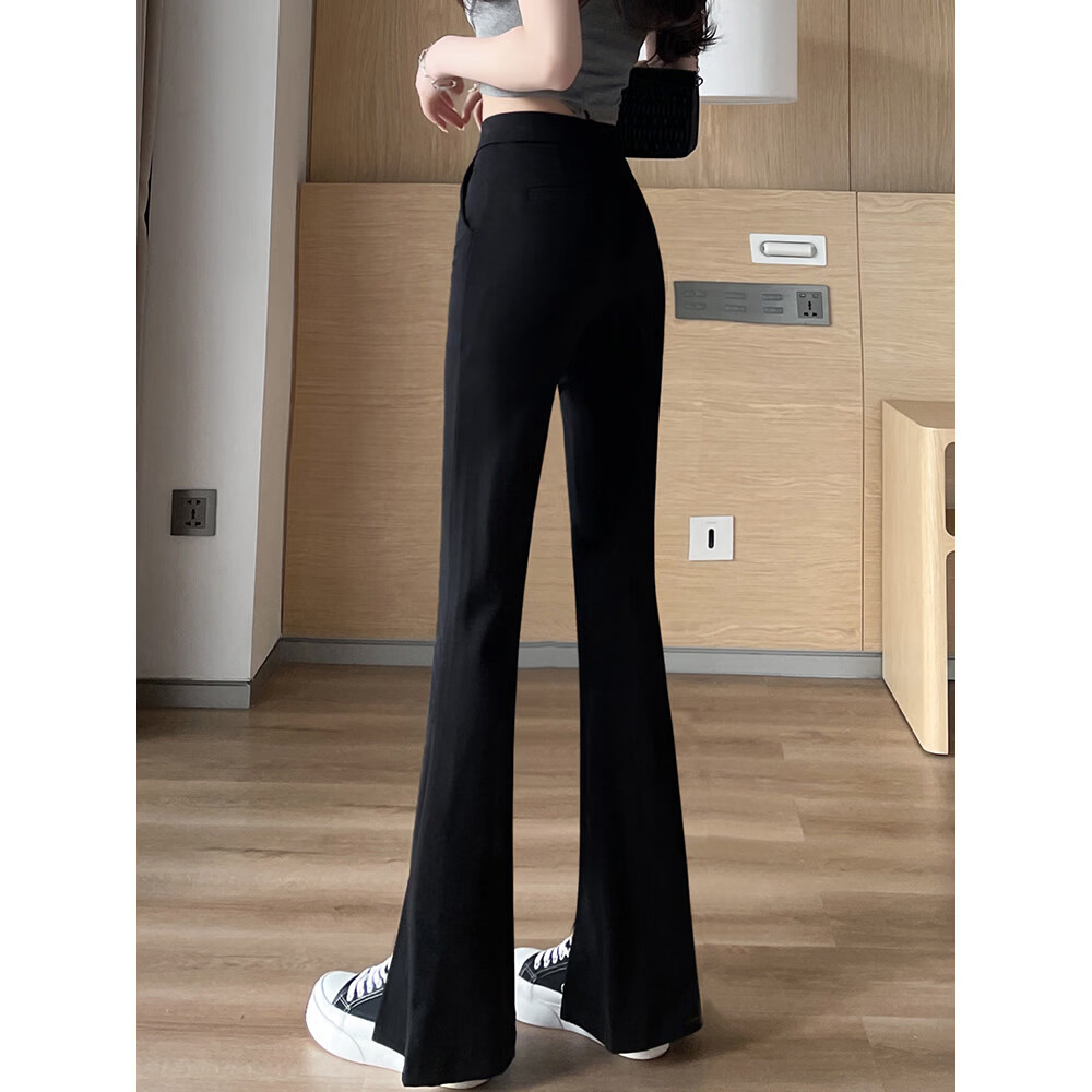 WAMLBN前开叉微喇裤子女春秋高腰显瘦大码薄款西裤垂感喇叭长裤 主图色 L