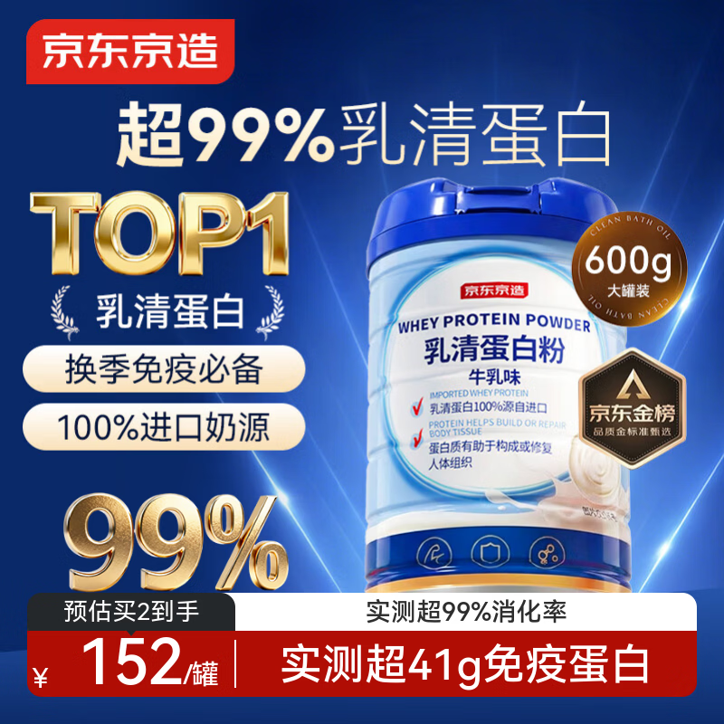 京东京造 乳清蛋白粉600g 超99%乳清蛋白成人中老年人免疫 年货节