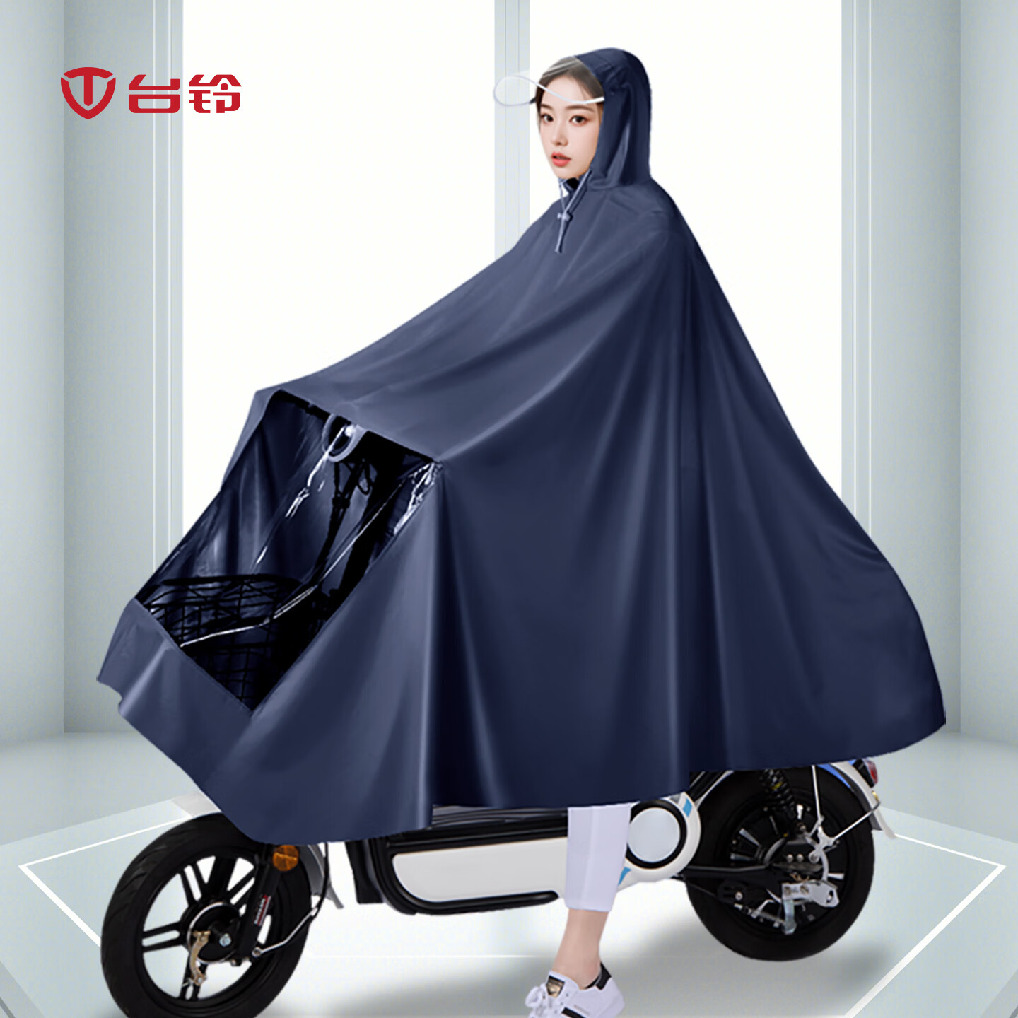 台铃雨衣电动车雨衣摩托车雨披单人加大加厚牛津布藏青3XL