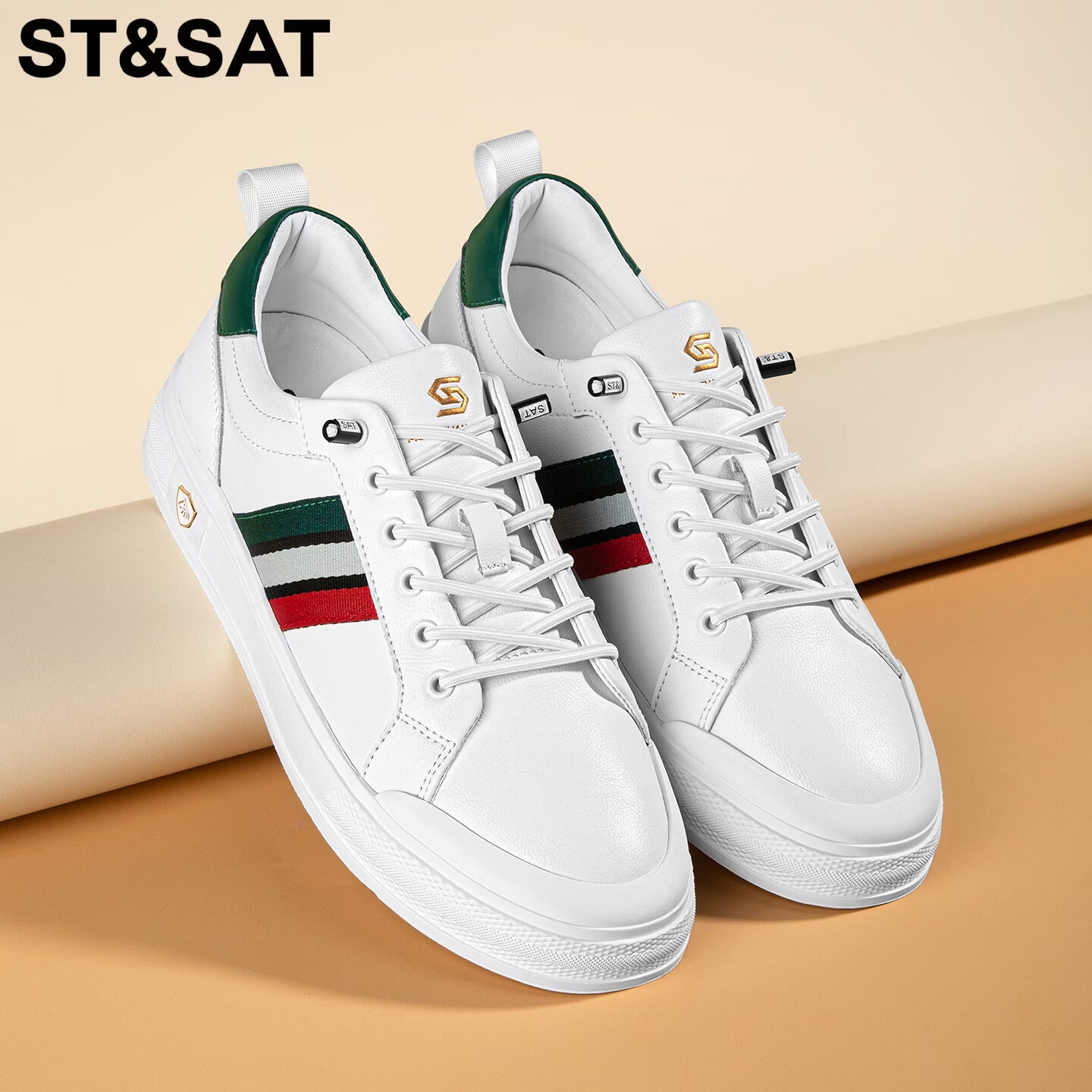 星期六（St&Sat）男鞋春季百搭时尚小白鞋男运动舒适马年鞋防护复古通勤休闲板鞋男 白色 44 (270mm) 标准运动鞋尺码