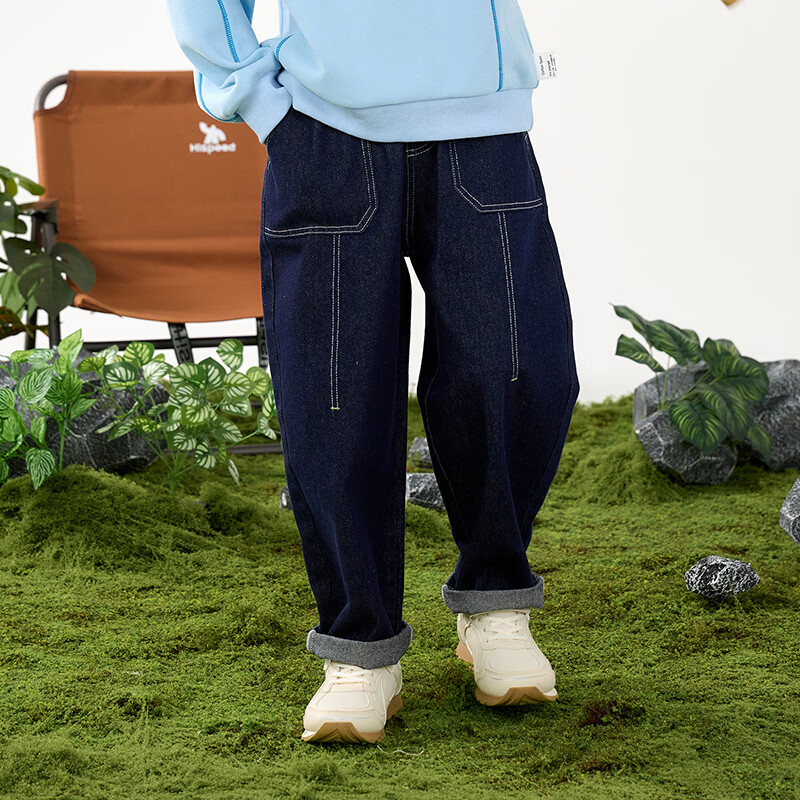 棉花堂【耐磨耐穿】棉花堂童装儿童牛仔裤男童长裤春秋新款A类女童裤子 深蓝 90