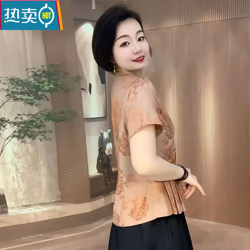夏典素订女王(SE.PSTP)中式夏季上衣时尚国风中老年洋气衬衫妈妈旗袍新款短袖遮肉 绿色 2XL 建议115-130斤