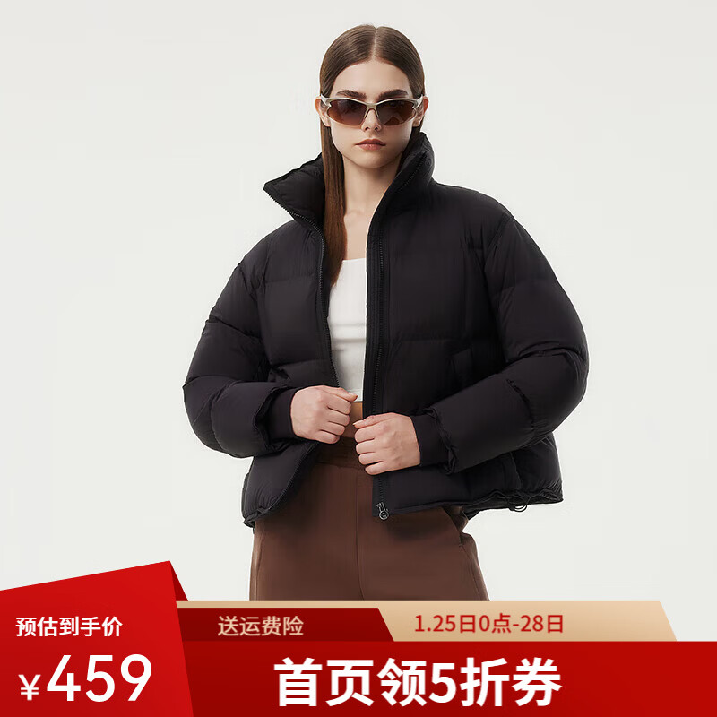 坦博尔泡芙小个子穿搭羽绒服女短款立领宽松保暖外套TBF530378Z 黑色 M (165)