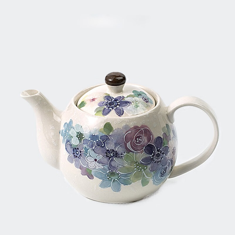 舍米蓝日本进口 花工房系列 美浓烧陶瓷茶壶 带滤网 凹凸花纹装饰