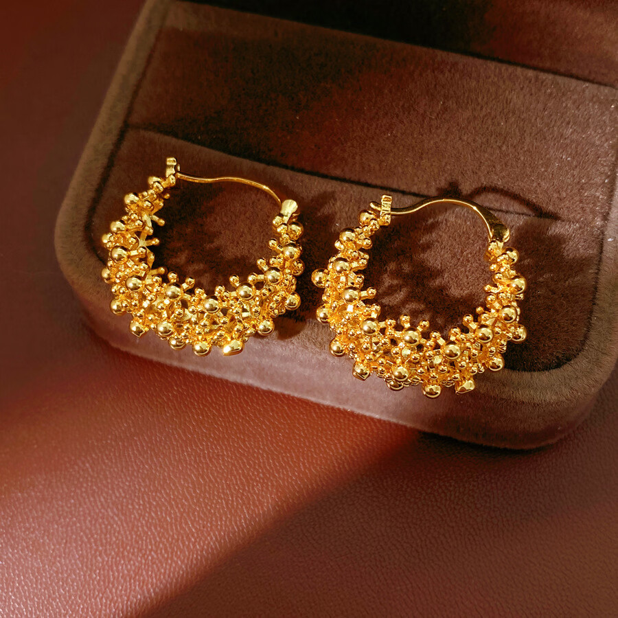 镂空圆形耳扣个性气质耳环轻奢高级感耳饰 气质金色