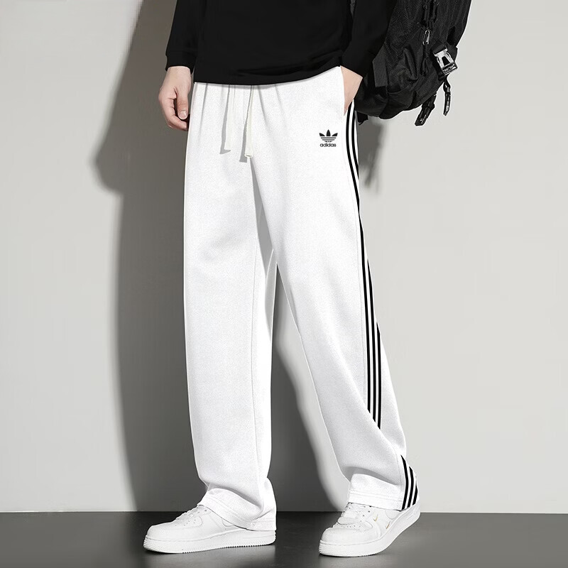 Y-3三叶草三条杠春秋冬季运动裤男女同款宽松直筒棉质百搭休闲卫裤子 白色【春秋款】 L 建议体重110~130斤