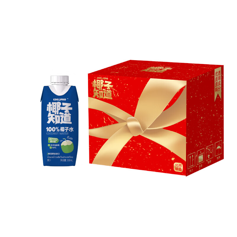 椰子知道0糖鲜椰汁椰奶饮料厚椰乳咖啡伴侣椰子汁生椰拿铁植物蛋白GJ 100%香水椰子水330ml*6瓶