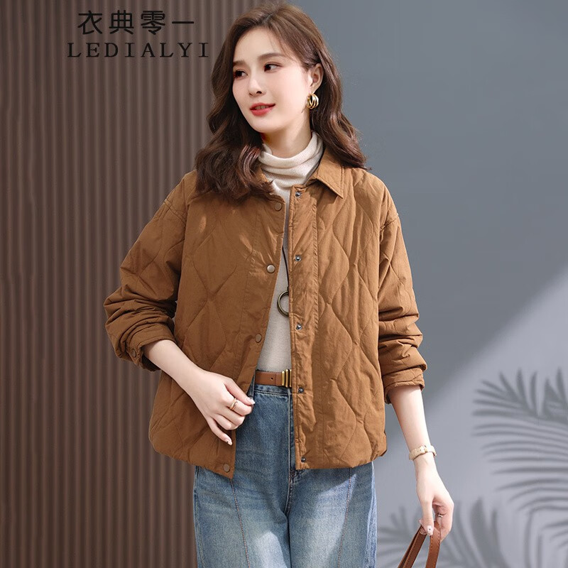衣典零一（LEDIALYI）2025秋冬季女装新款时尚休闲宽松中年轻薄棉服女短款棉袄棉衣外套 咖啡色 L （推荐110-125斤）