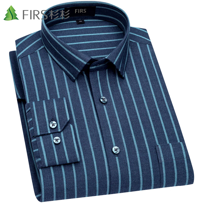 杉杉(firs)长袖衬衫男春秋中青年商务休闲条纹腈纶衬衣男 a1155-1长袖