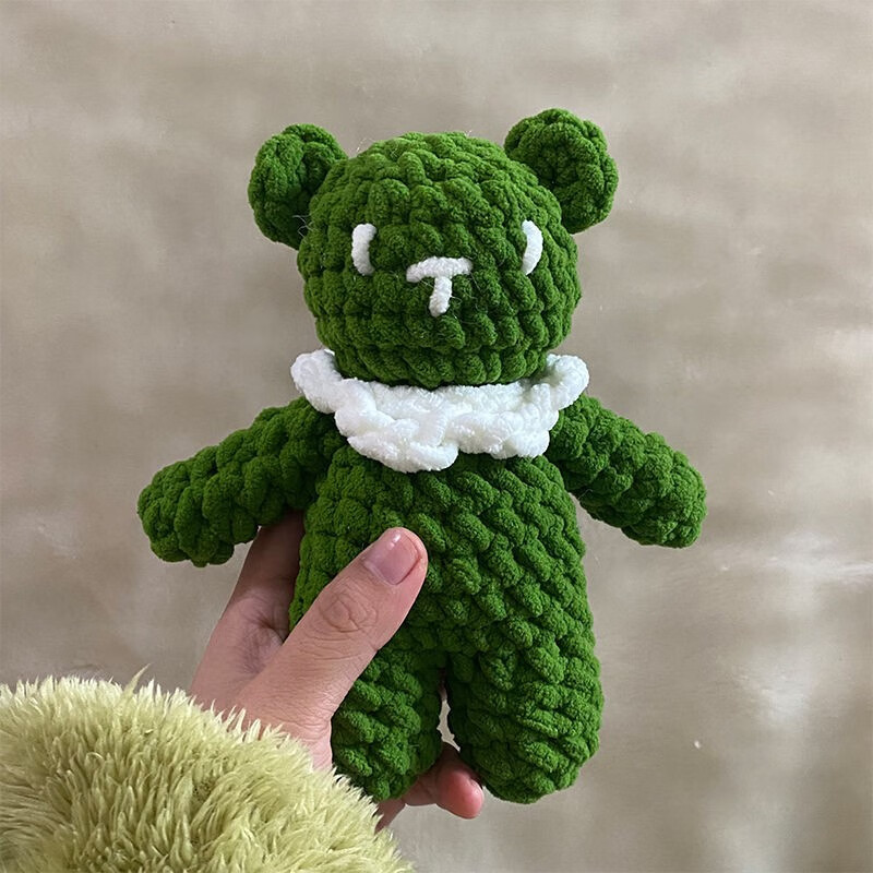 心上熊手工编织diy材料包送闺蜜礼物 绿色材料包做一只加工具 教程
