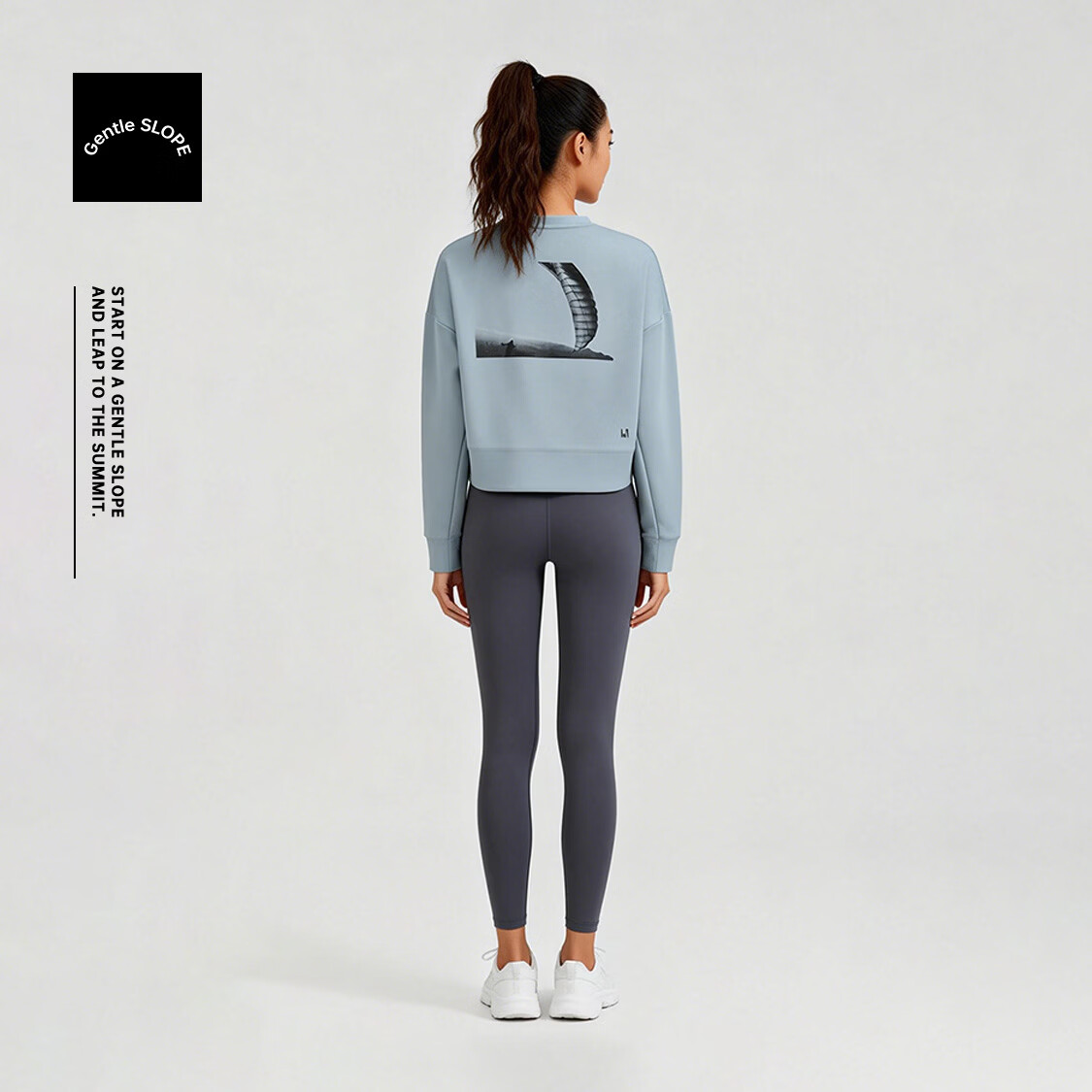 缓坡俱乐部 户外印花卫衣女 滑翔伞原创印花 空气层轻柔抗皱 短款 徒步露营 矿石灰 XL(175/96A)