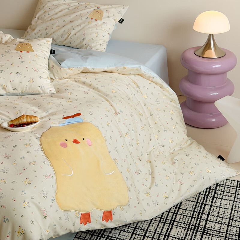 ROLAND LIVE儿童卡通全棉四件套萌趣贴布绣被套床单四季通用学生宿舍三件套 KZ 全棉萌趣套件-小萌鸡 小号 床单款 【被套150*200cm】