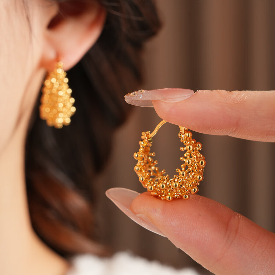 镂空圆形耳扣个性气质耳环轻奢高级感耳饰 气质金色