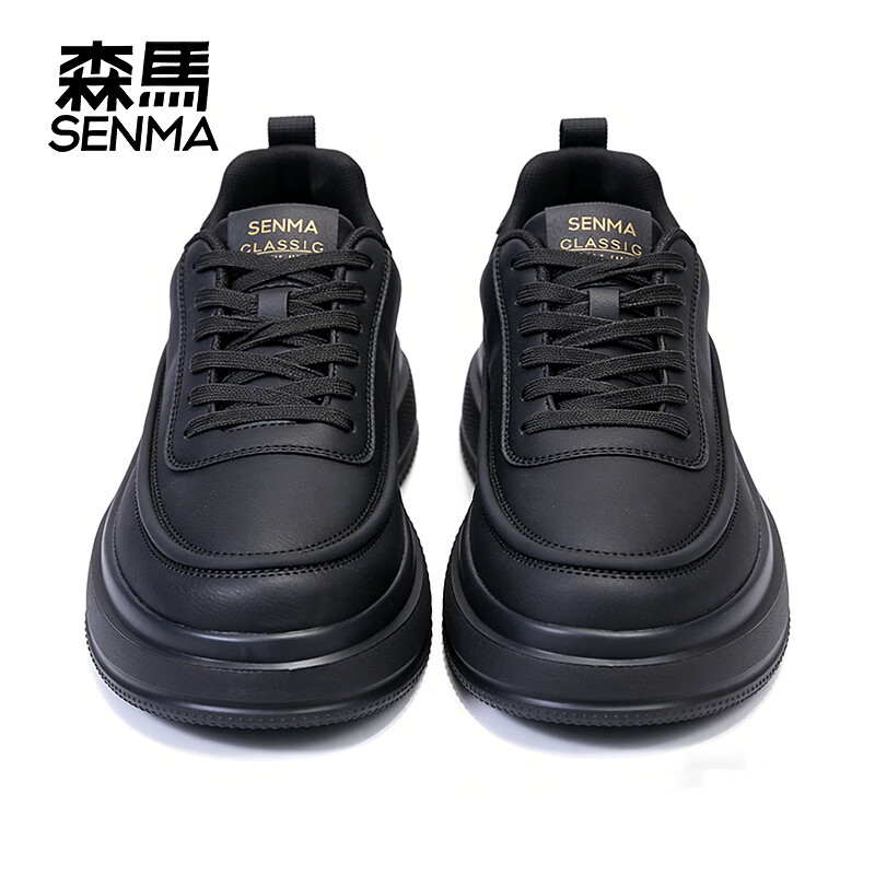 森馬（senma）新款男士运动休闲鞋板鞋厚底增高时尚潮流男鞋 黑色 43