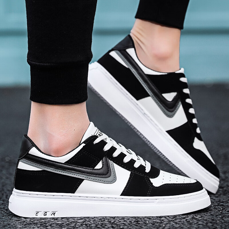 西域骆驼（VANCAMEL）男鞋冬季新款透气空军aj一号板鞋男士轻便软底运动休闲小白鞋子男 【官方正品 质量保证】黑色配色 43