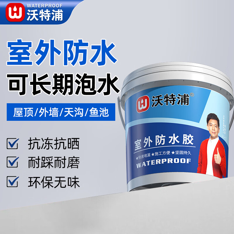 沃特浦屋顶专用防水涂料房顶漏水补漏王外墙防水胶裂缝渗水室外专用材料 【双组份2斤】水泥色 单遍约2平 送工具